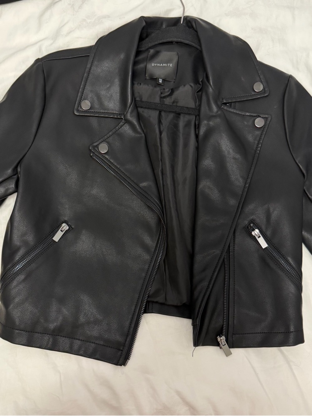 Dynamite Black Faux Leather Moto-Style Jacket